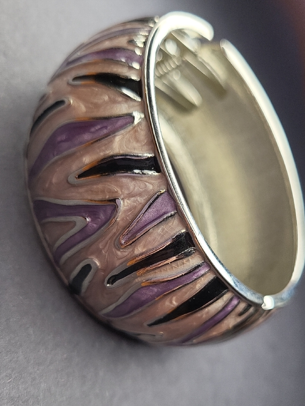 Silver-Tone Purple and Pink Enamel Dome Hinge Bracelet